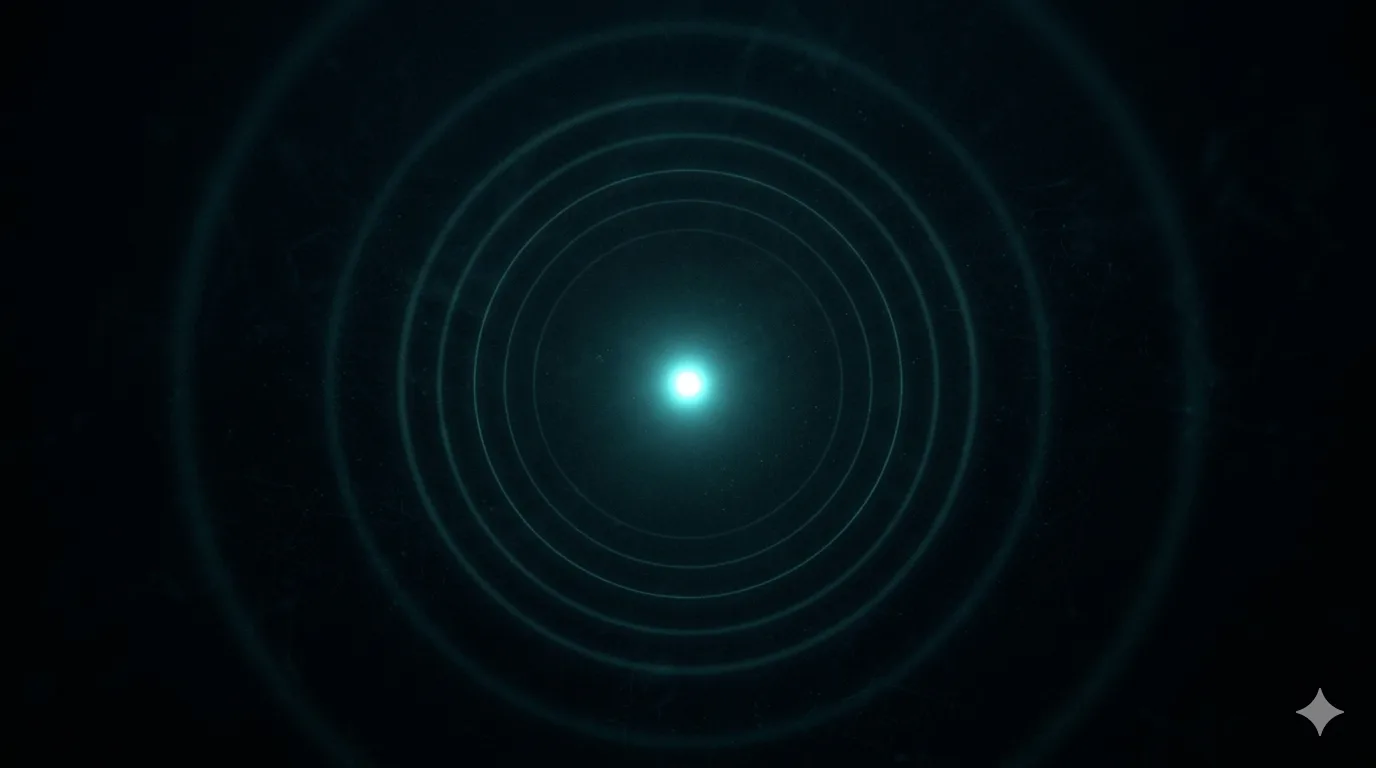 A single glowing token of light against a dark field, with the faint cost of energy radiating around it.